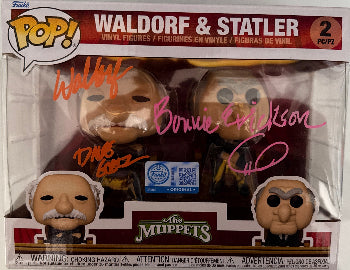 Dave Goelz as Gonzo & Bonnie Erickson Muppet designer "The Muppets" Waldorf & Statler FUNKO POP 2-Pack dual signed